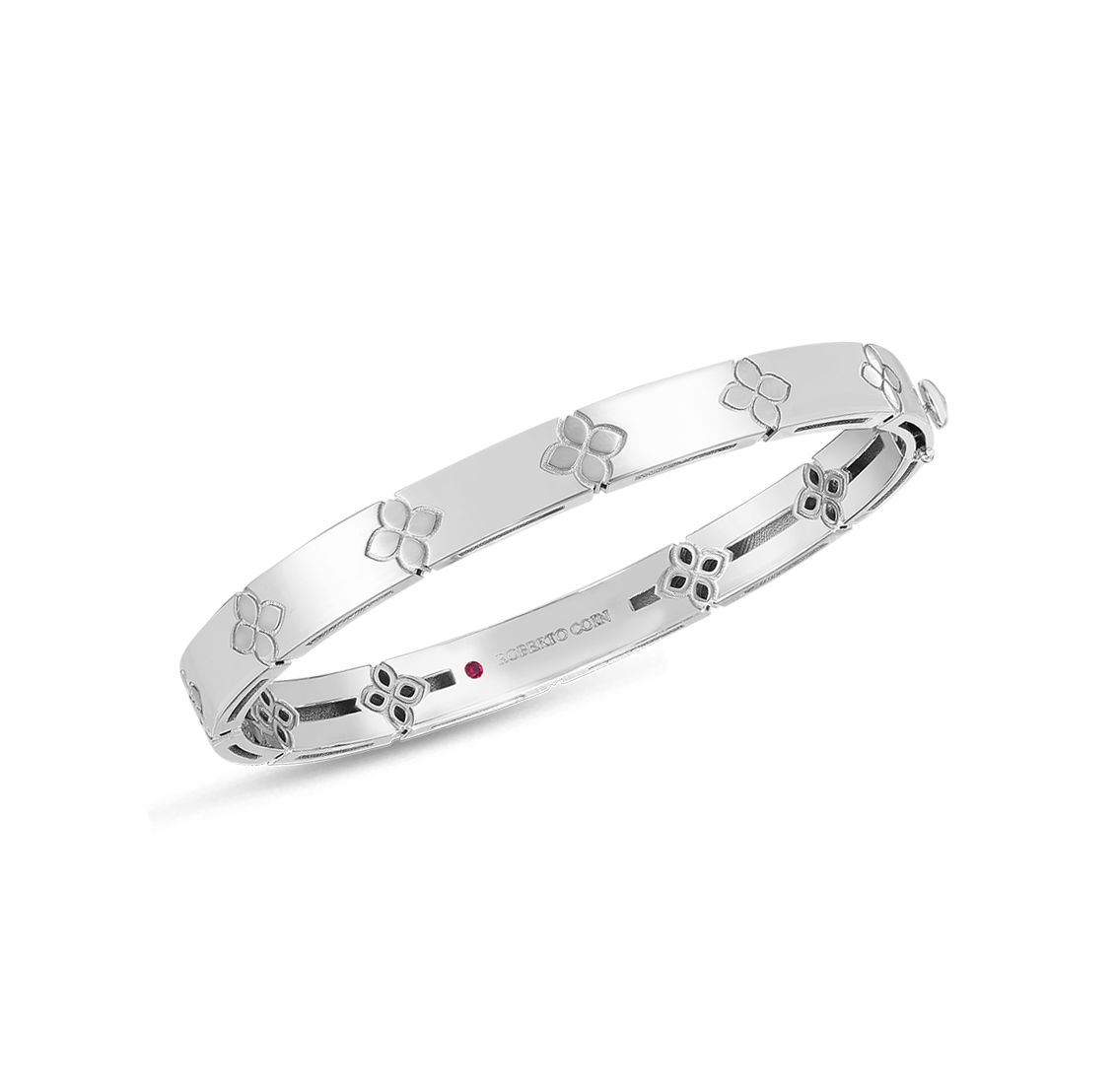 Roberto Coin Love in Verona White Gold Etched Flower Bangle