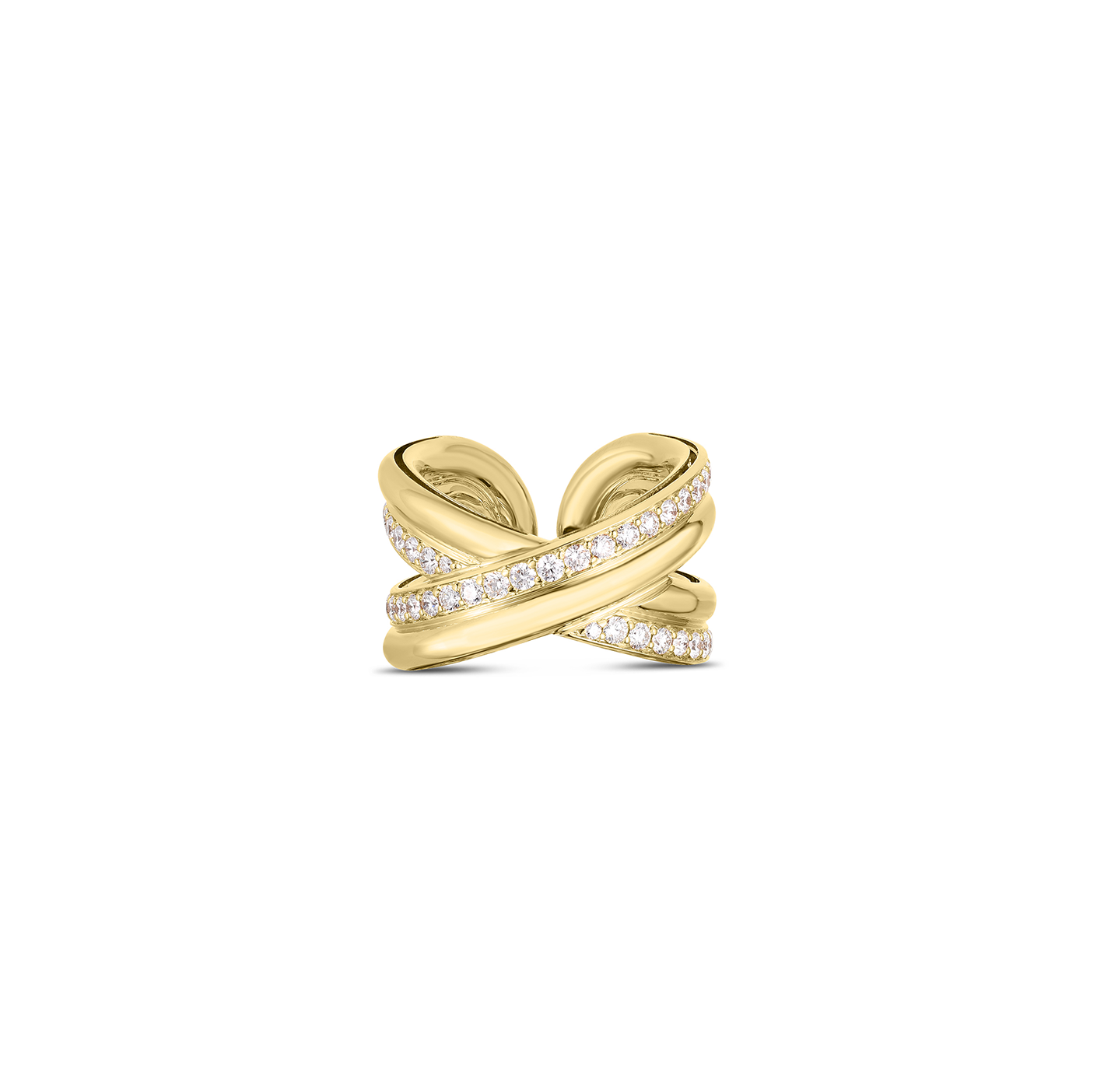 Roberto Coin Cialoma Yellow Gold Wide Diamond Crossover Ring