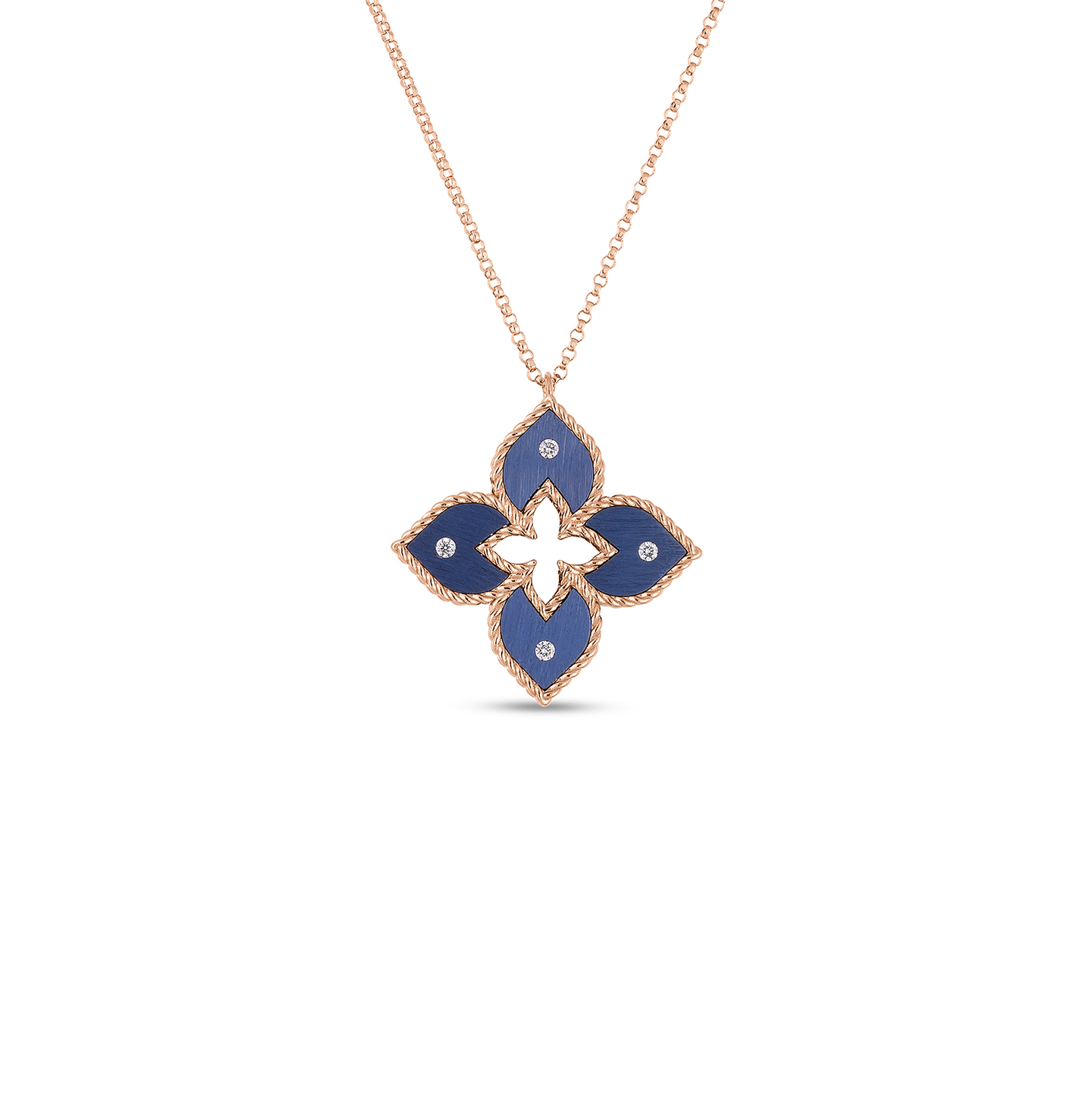 Roberto Coin Venetian Princess Small Blue Titanium and Diamond Flower Necklace