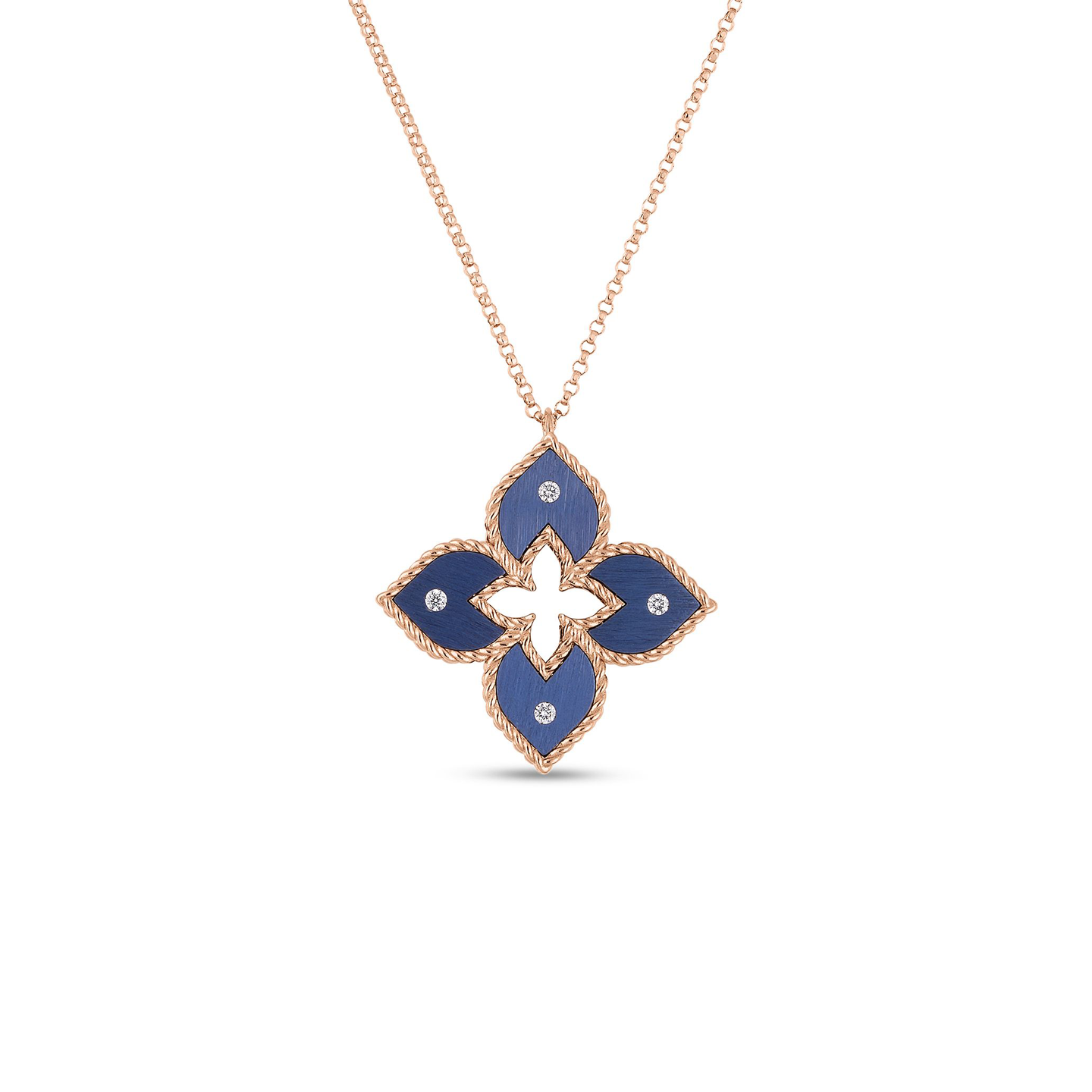 Roberto Coin Venetian Princess Small Blue Titanium and Diamond Flower Pendant