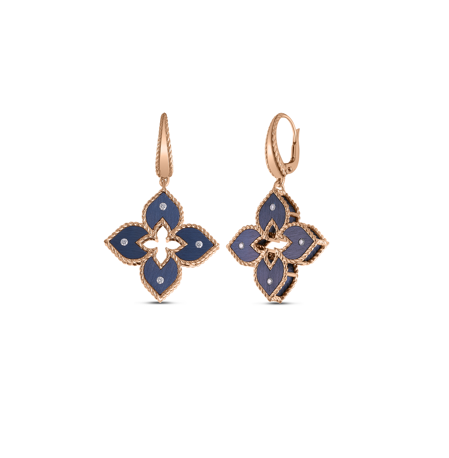 Roberto Coin Venetian Princess Small Blue Titanium and Diamond Flower Dangle Earrings
