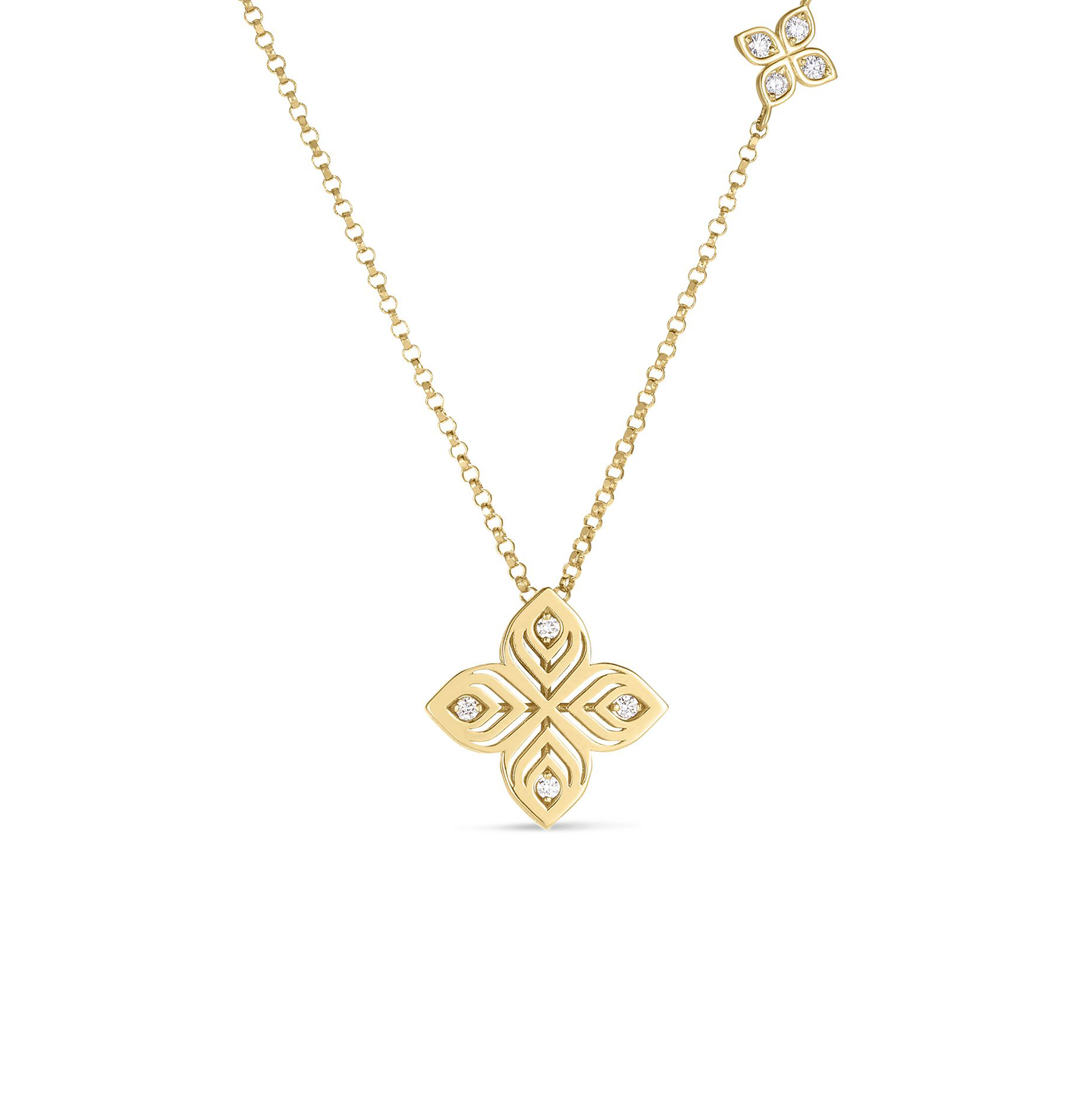 Roberto Coin Arabesque 18K Yellow Gold Flower Diamond Necklace
