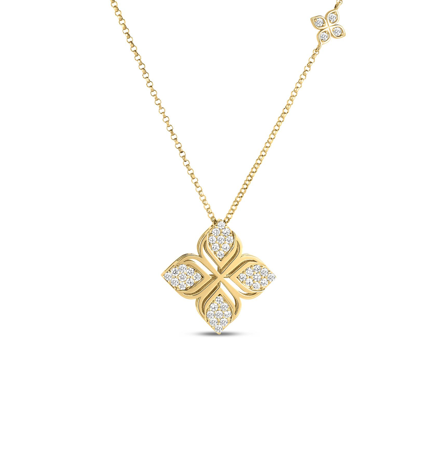 Roberto Coin Arabesque Flower Diamond Pendant in Yellow Gold