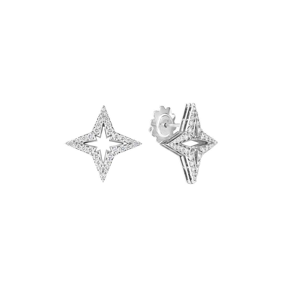 Roberto Coin Princess Star White Gold Diamond Stud Earrings