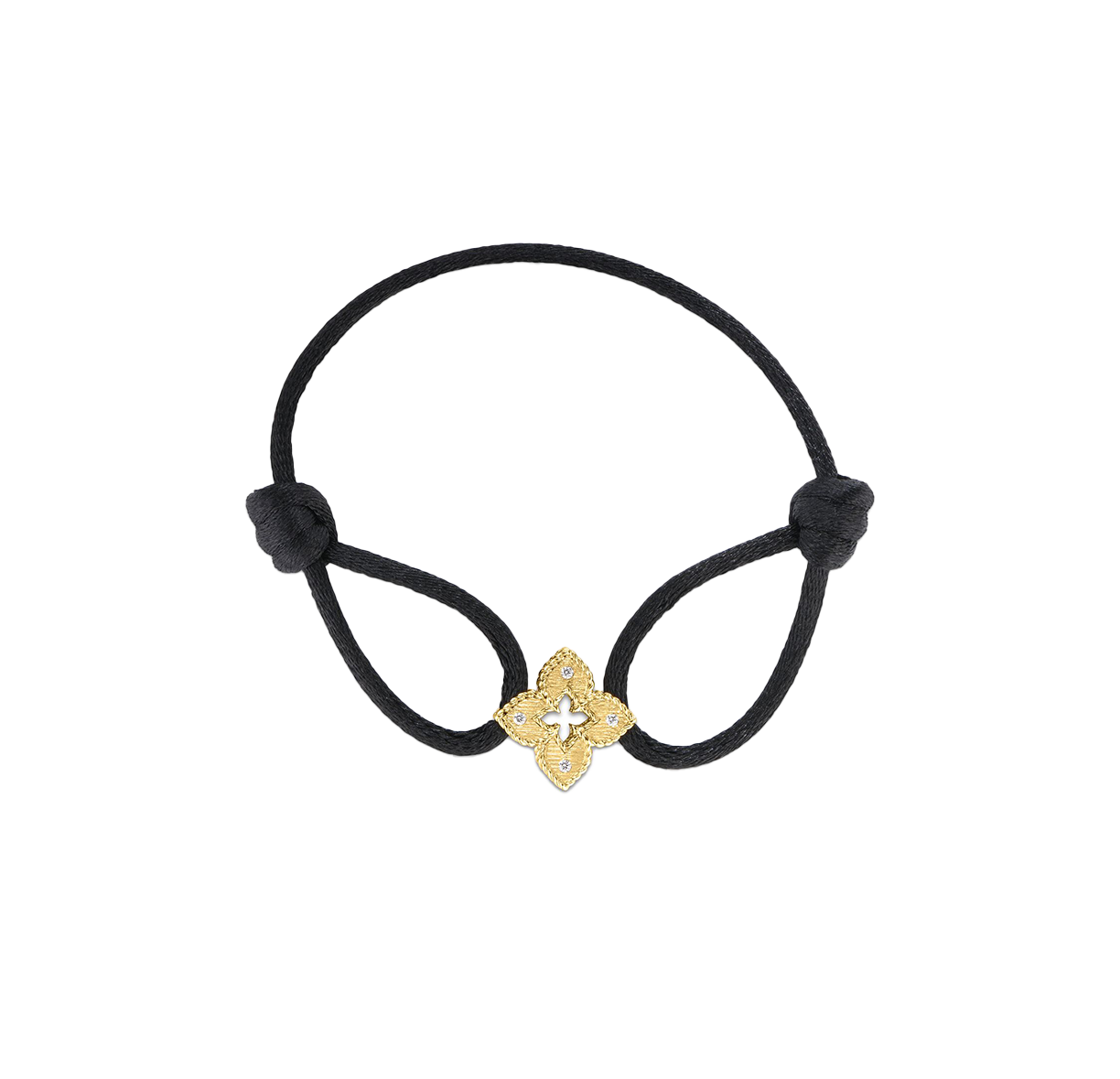 Roberto Coin Venetian Princess Diamond Flower Bracelet on Black Silk Cord Bracelet