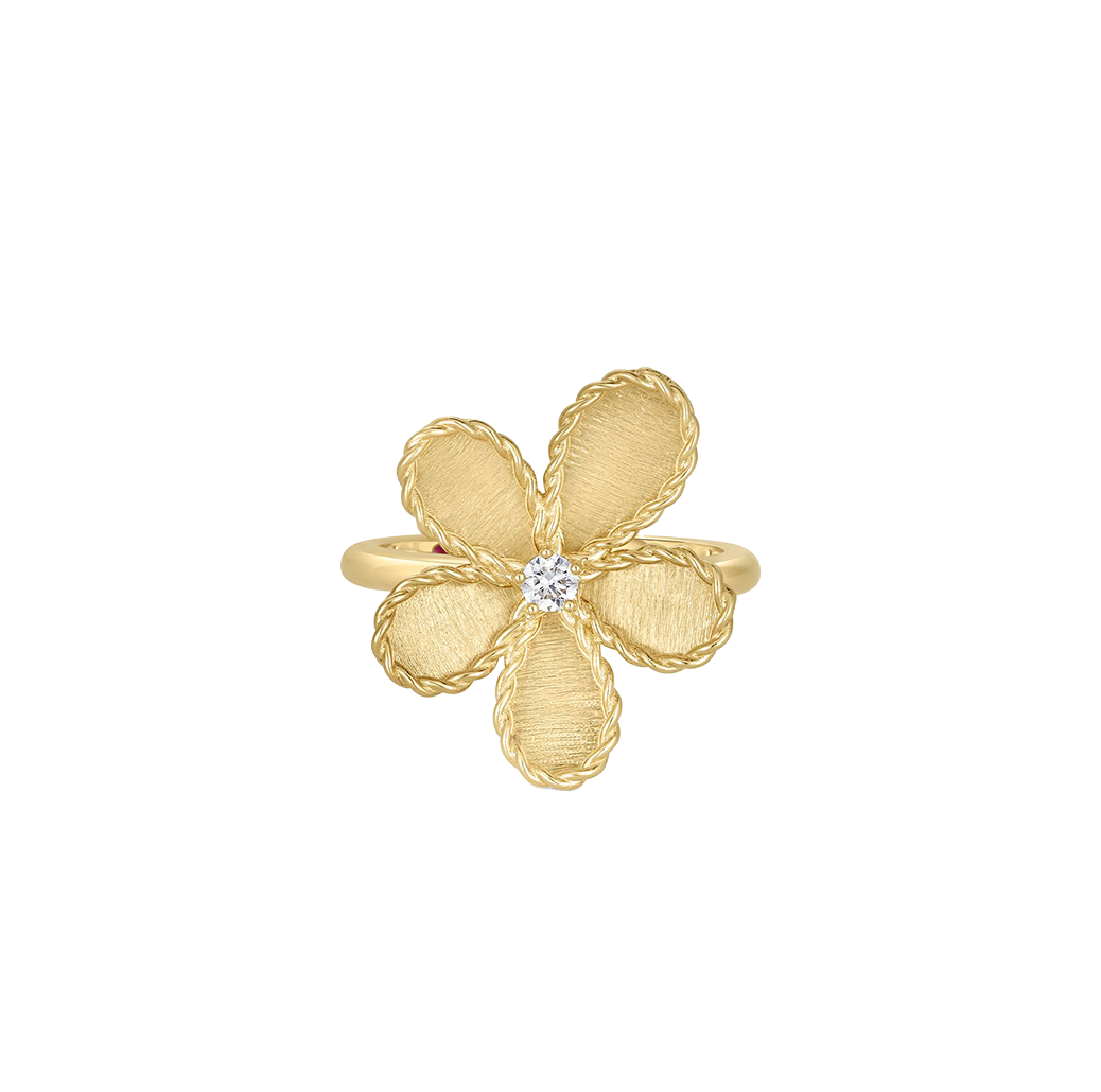 Roberto Coin Yellow Gold Flower Ring with Diamond