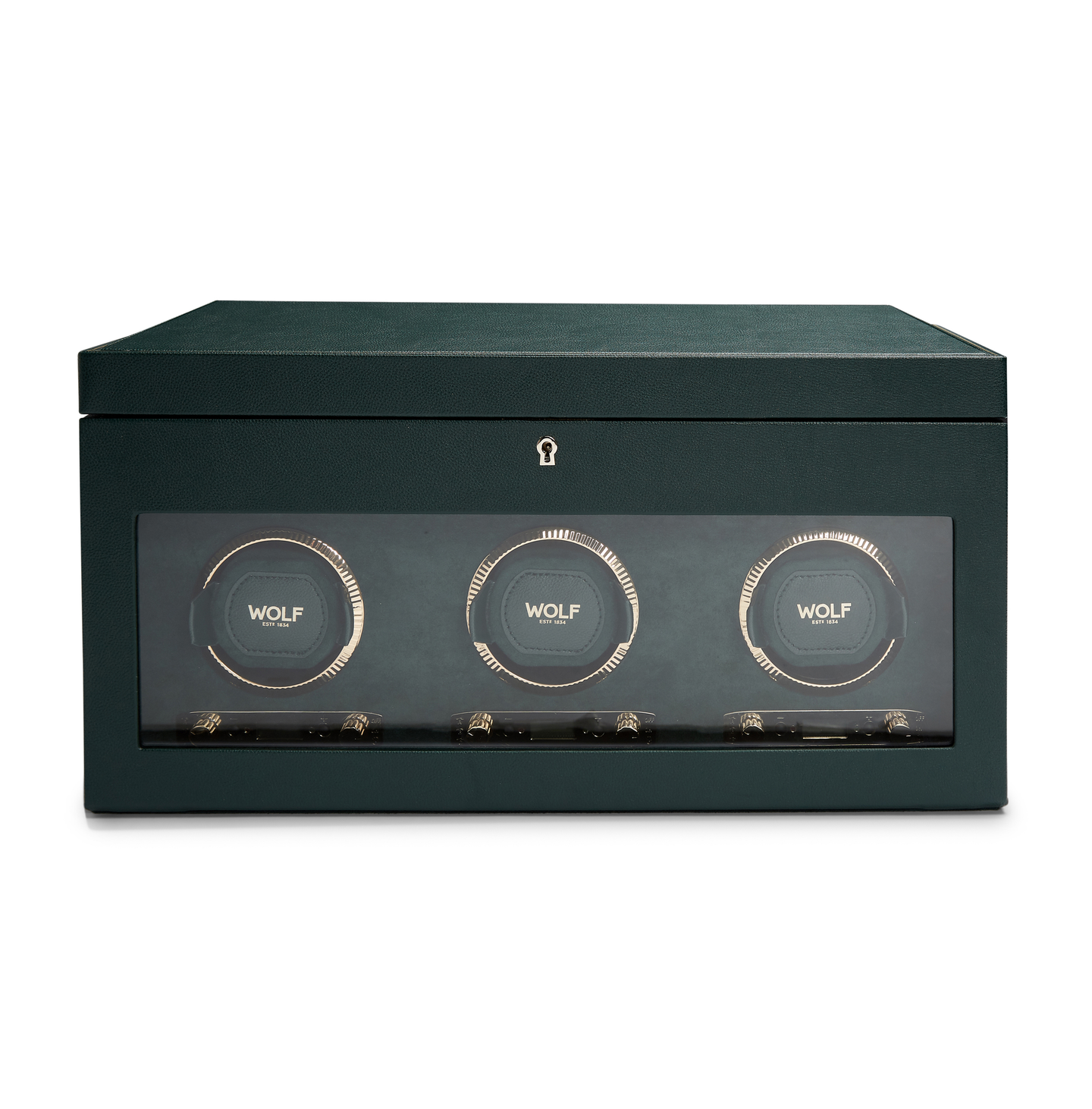 WOLF British Racing Triple Watch Winder with Storage in Green Vegan Leather