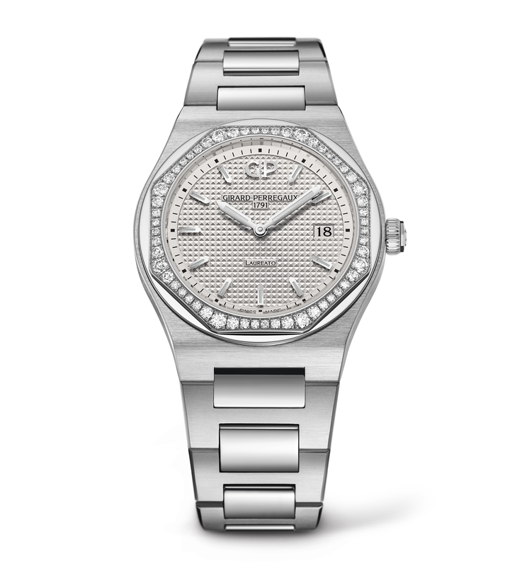 Girard-Perregaux Laureato 34mm Watch with Silver Dial and Diamonds