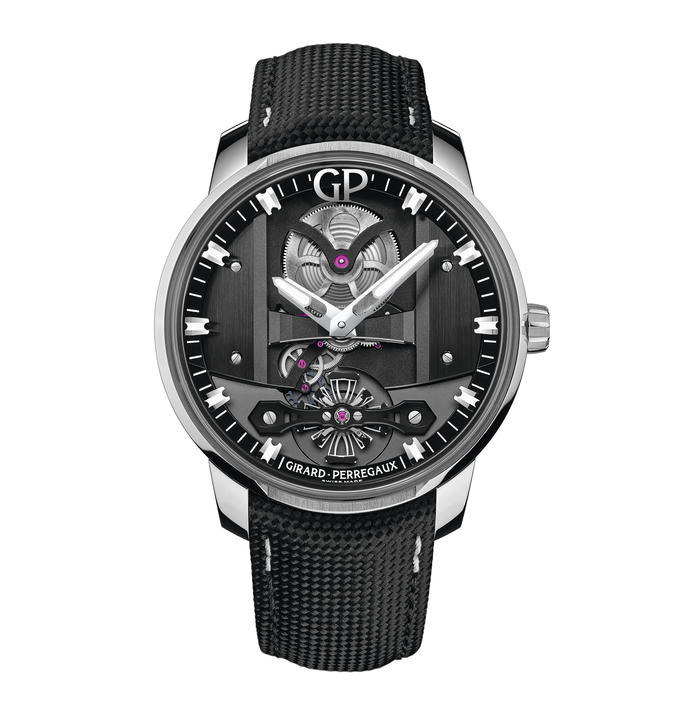 Girard-Perregaux Free Bridge 44mm Watch with Black Leather Strap