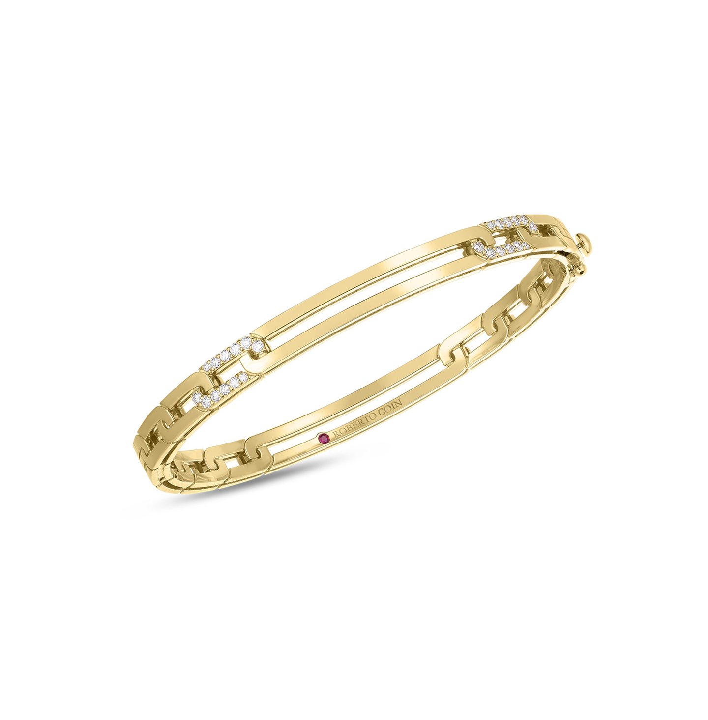 Roberto Coin Navarra Yellow Gold Extended Link Bangle with Diamonds