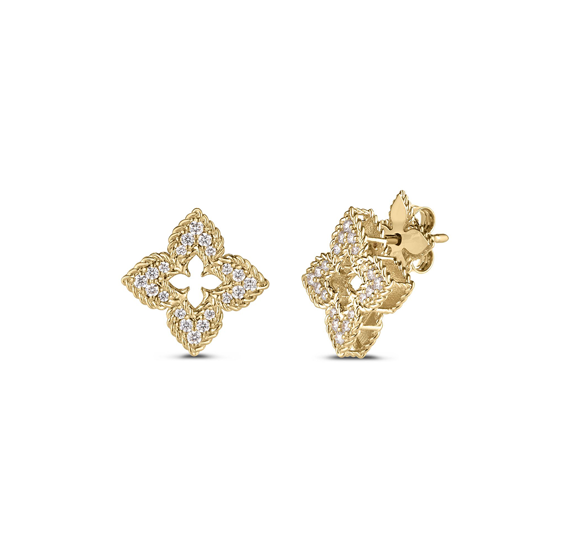 Roberto Coin Venetian Princess Yellow Gold Diamond Flower Earrings