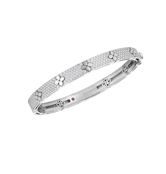 Bague contemporaine large et bombée en argent et Nacre blanche