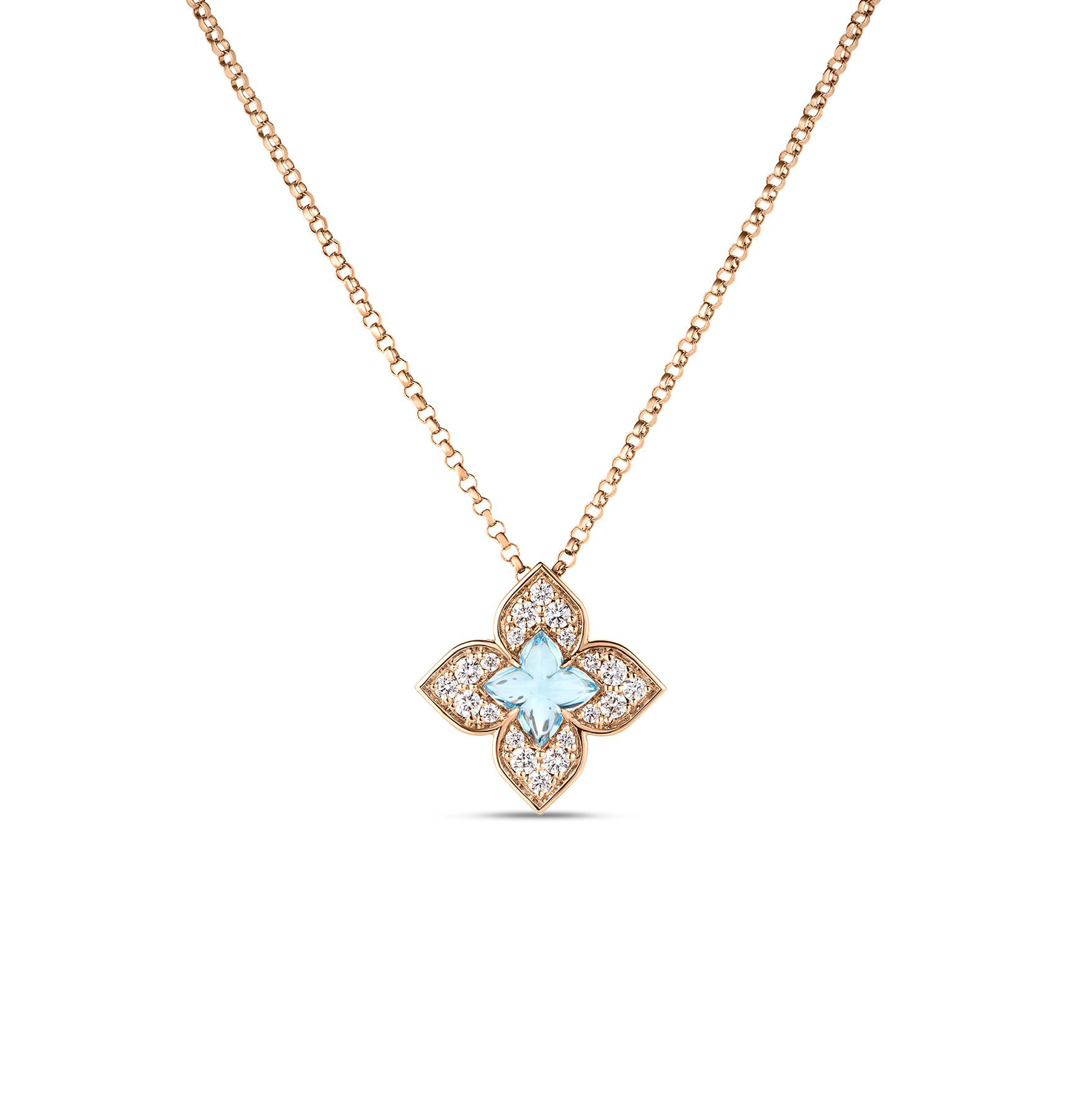 Roberto Coin Venetian Princess Rose Gold Blue Topaz and Diamond Pendant Necklace