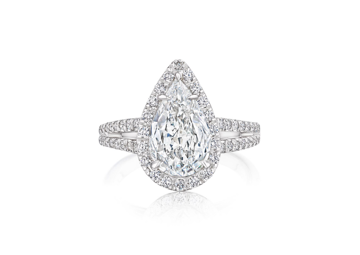 Fink's Exclusive Platinum Pear Diamond Split Shank Engagement Ring