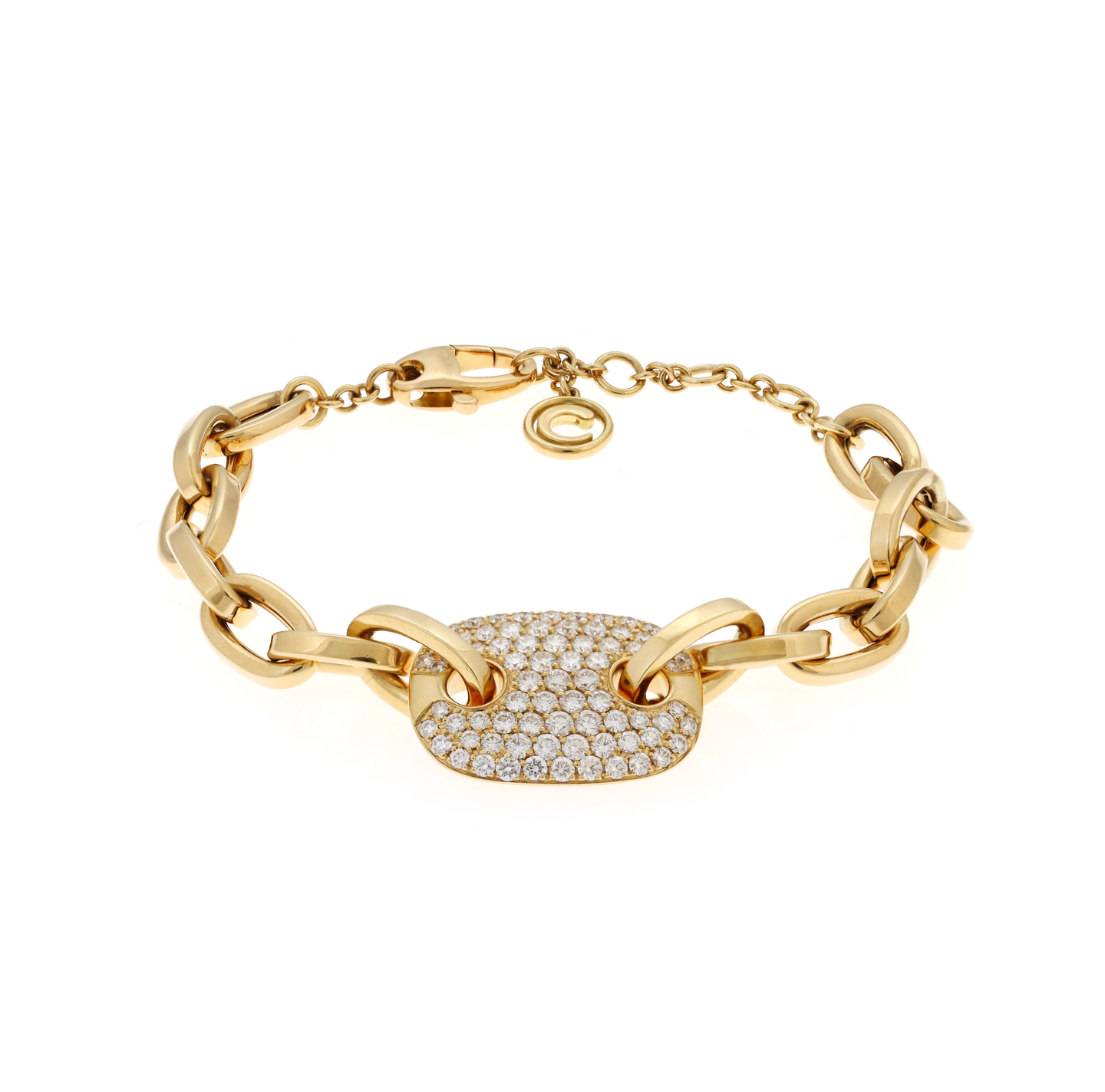 Sabel Collection Yellow Gold Link Bracelet with Diamond Station