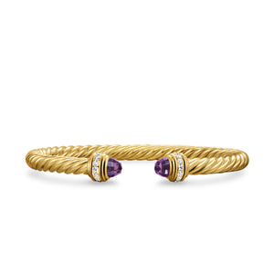 Classic Cablespira Bracelet in 18K Yellow Gold with Amethyst and Diamonds, 5mm