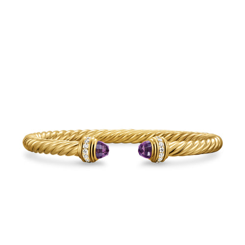 Classic Cablespira Bracelet in 18K Yellow Gold with Amethyst and Diamonds, 5mm