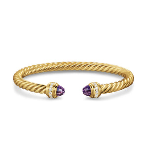 Classic Cablespira Bracelet in 18K Yellow Gold with Amethyst and Diamonds, 5mm