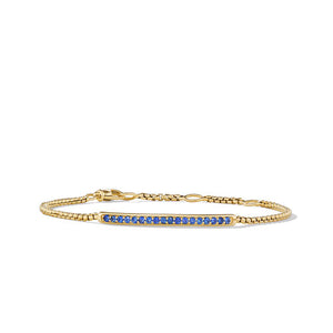 Petite Pavé Bar Bracelet in 18K Yellow Gold with Blue Sapphires, 1.7mm