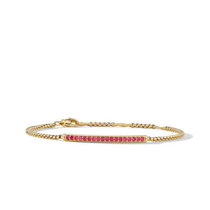 Petite Pavé Bar Bracelet in 18K Yellow Gold with Rubies, 1.7mm