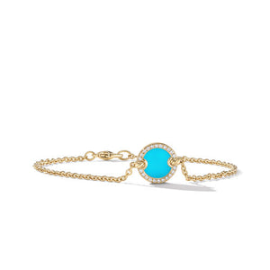 Petite DY Elements Center Station Chain Bracelet in 18K Yellow Gold with Turquoise and Pavé Diamonds
