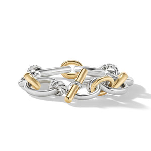 DY Mercer Bracelet in Sterling Silver with 18K Yellow Gold and Pavé Diamonds, Size Medium
