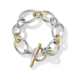 DY Mercer Bracelet in Sterling Silver with 18K Yellow Gold and Pavé Diamonds, Size Medium