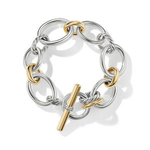 DY Mercer Bracelet in Sterling Silver with 18K Yellow Gold and Pavé Diamonds, Size Large