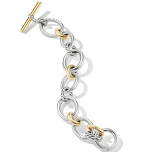 DY Mercer Bracelet in Sterling Silver with 18K Yellow Gold and Pavé Diamonds, Size Medium