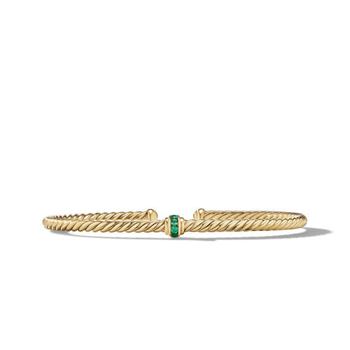 Cable Classics Center Station Bracelet in 18K Yellow Gold with Pavé Emeralds, Size Medium