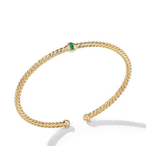 Cable Classics Center Station Bracelet in 18K Yellow Gold with Pavé Emeralds, Size Medium