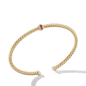 Cable Classics Center Station Bracelet in 18K Yellow Gold with Pavé Rubies, Size Medium