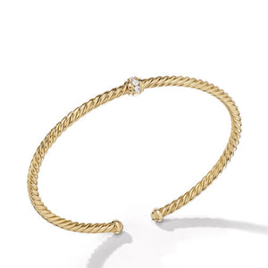 Cable Classics Center Station Bracelet in 18K Yellow Gold with Pavé Diamonds, Size Medium