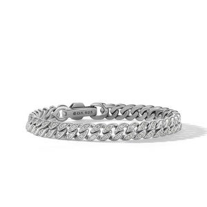 Curb Chain Bracelet in Sterling Silver with Pavé Diamonds, Size Medium