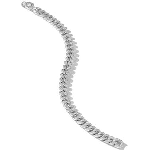 Curb Chain Bracelet in Sterling Silver with Pavé Diamonds, Size Medium