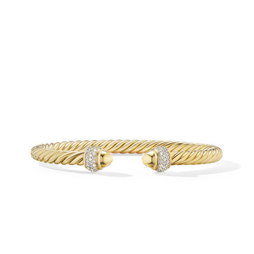 Cable Bracelet in 18K Yellow Gold with Diamonds, Size Medium