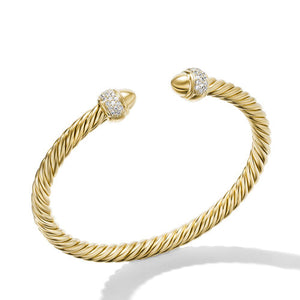Cable Bracelet in 18K Yellow Gold with Diamonds, Size Medium