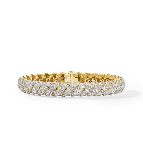 Sculpted Cable Bracelet in 18K Yellow Gold with Diamonds, Size Medium