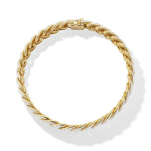 Sculpted Cable Bracelet in 18K Yellow Gold with Diamonds, Size Medium