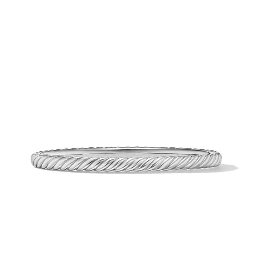 Sculpted Cable Bangle Bracelet in 18K White Gold, Size Medium