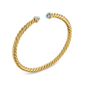 Cablespira Flex Bracelet in 18K Yellow Gold with Aquamarine and Diamonds, 4mm