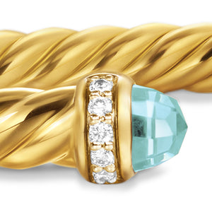 Cablespira Flex Bracelet in 18K Yellow Gold with Aquamarine and Diamonds, 4mm