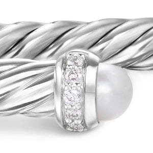 Cablespira Flex Bracelet in Sterling Silver with Pearls and Diamonds, 4mm, Size Small