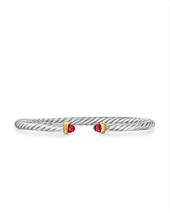 Cable Flex Bracelet in Sterling Silver with 14K Yellow Gold and Rhodolite Garnet, 4mm