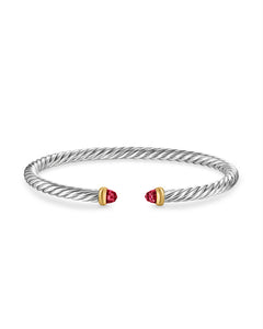 Cable Flex Bracelet in Sterling Silver with 14K Yellow Gold and Rhodolite Garnet, 4mm
