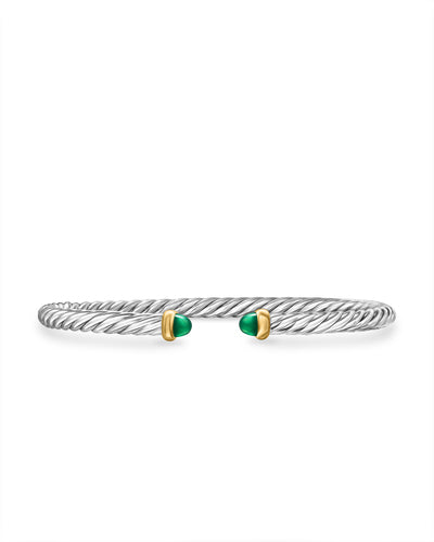 Cable Flex Bracelet in Sterling Silver with 14K Yellow Gold and Green