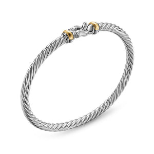 Cable Flex Buckle Bracelet in Sterling Silver with 14K Yellow Gold, 4mm