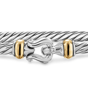 Cable Flex Buckle Bracelet in Sterling Silver with 14K Yellow Gold, 4mm