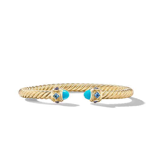 Renaissance Bracelet in 18K Yellow Gold with Turquoise, Hampton Blue Topaz and Iolite, Size Medium