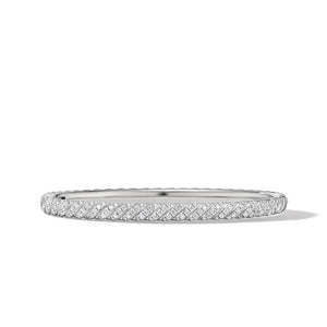 Sculpted Cable Bangle Bracelet in 18K White Gold with Diamonds, Size Medium